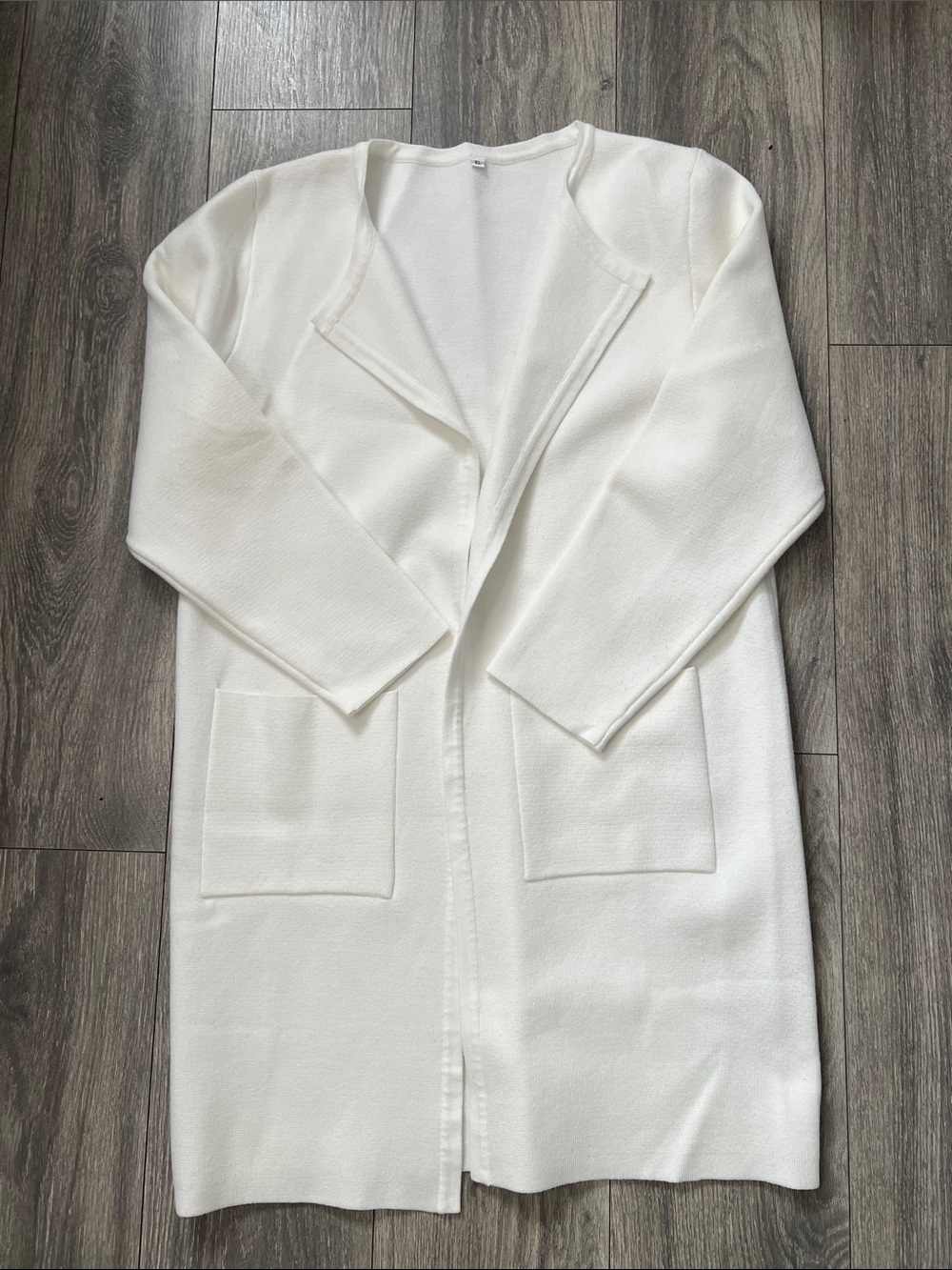Cream Open Front Long Cardigan Sweater